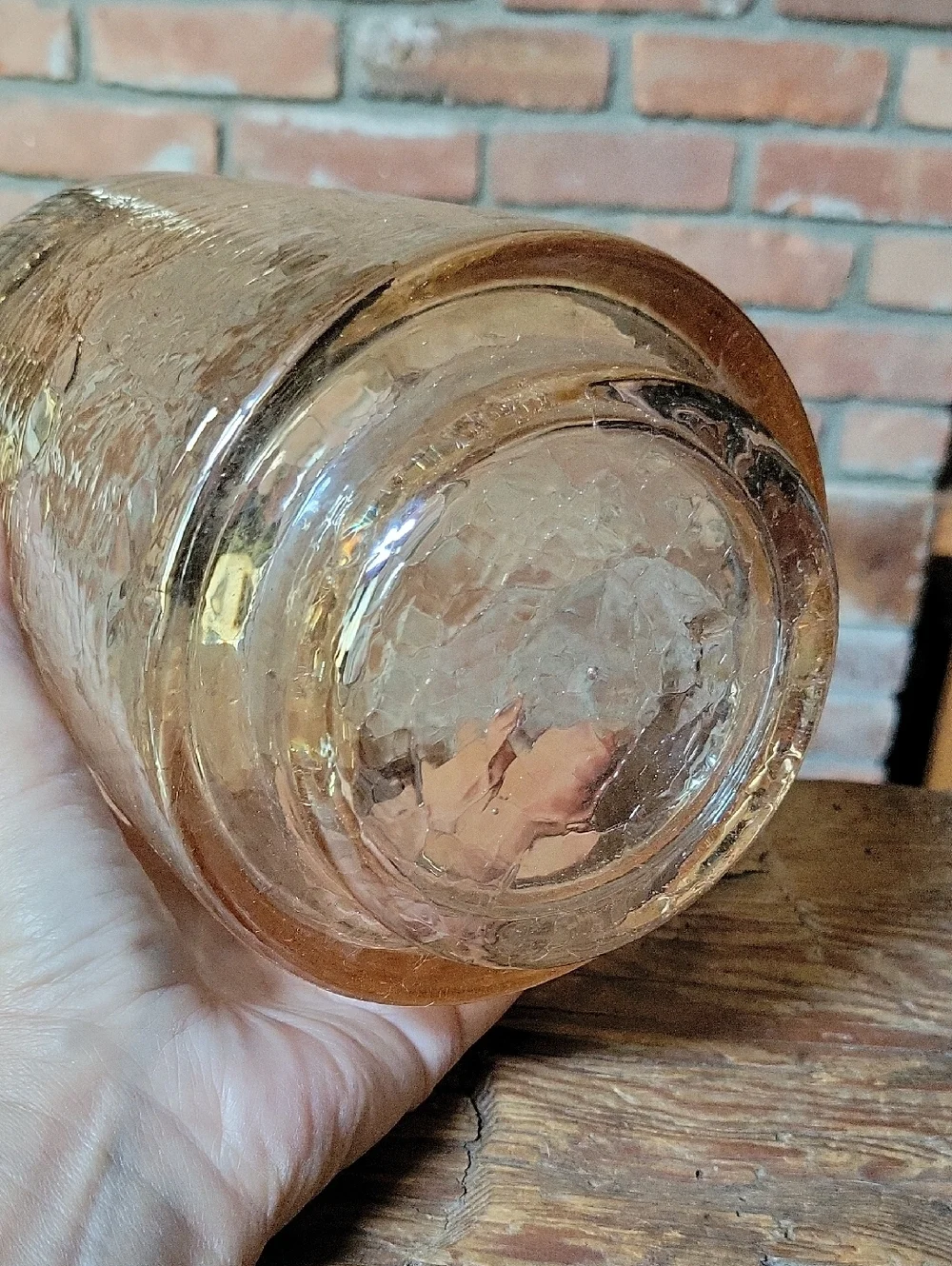 PIER 1 Amber Crackle Textured Heavy Glass Vase